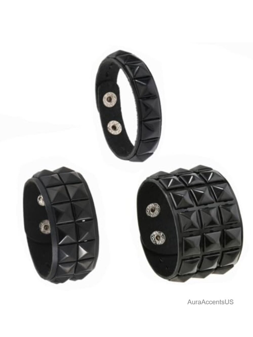 Punk Leather Studded Bracelet Set of 3 Adjustable Cuff for Men Women